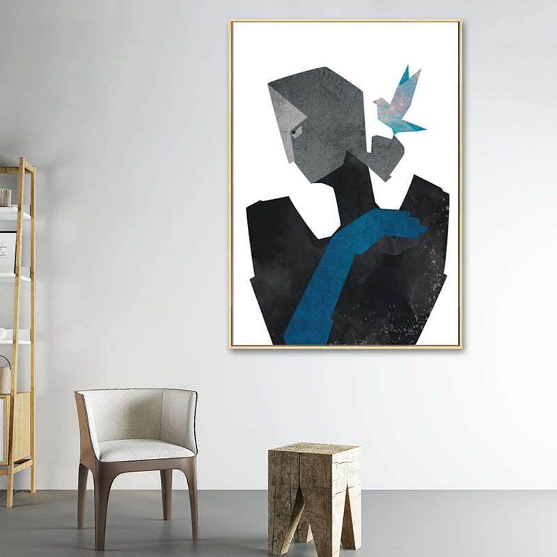 Canvas Texture Painting Nordic Gentleman Holding A Love-Shaped Flower Wall Art Clearhalo 'Arts' 'Canvas Art' 1615868