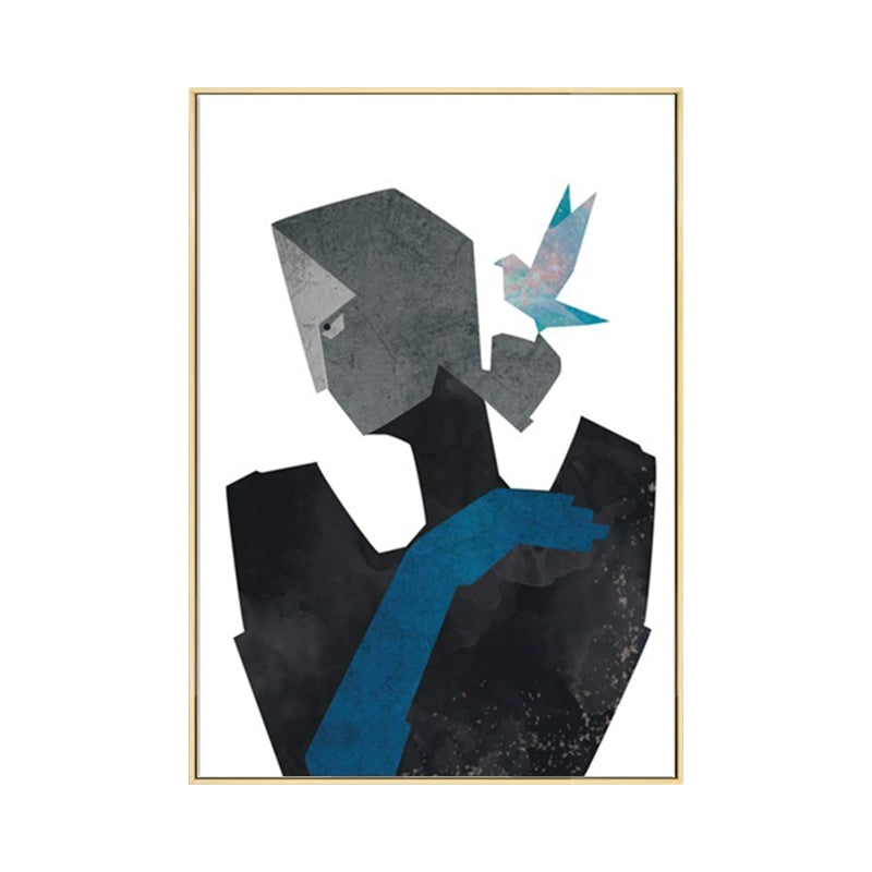 Canvas Texture Painting Nordic Gentleman Holding A Love-Shaped Flower Wall Art Clearhalo 'Arts' 'Canvas Art' 1615869