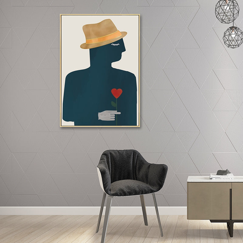Canvas Texture Painting Nordic Gentleman Holding A Love-Shaped Flower Wall Art Clearhalo 'Arts' 'Canvas Art' 1615874