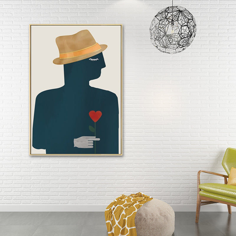 Canvas Texture Painting Nordic Gentleman Holding A Love-Shaped Flower Wall Art Clearhalo 'Arts' 'Canvas Art' 1615875