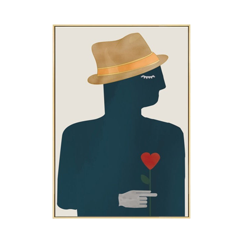 Canvas Texture Painting Nordic Gentleman Holding A Love-Shaped Flower Wall Art Clearhalo 'Arts' 'Canvas Art' 1615876