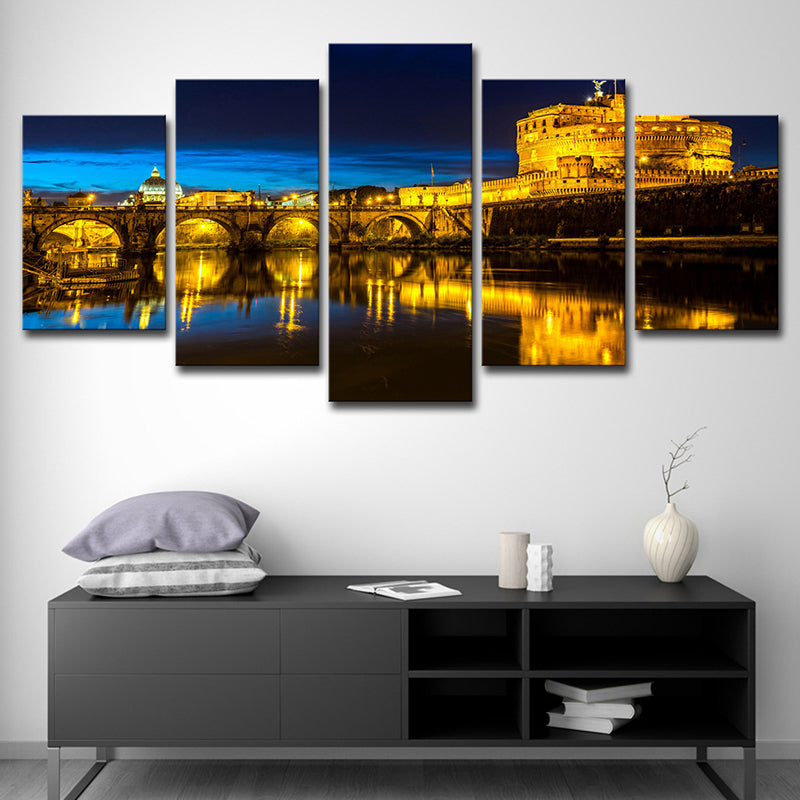 Night Scenery of Florence Art Print Global Inspired Canvas Wall Decoration in Yellow Yellow Clearhalo 'Arts' 'Canvas Art' 1615880