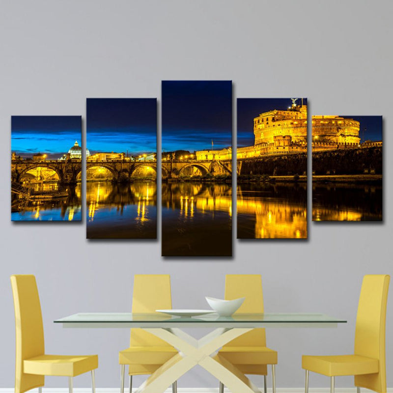 Night Scenery of Florence Art Print Global Inspired Canvas Wall Decoration in Yellow Clearhalo 'Arts' 'Canvas Art' 1615881