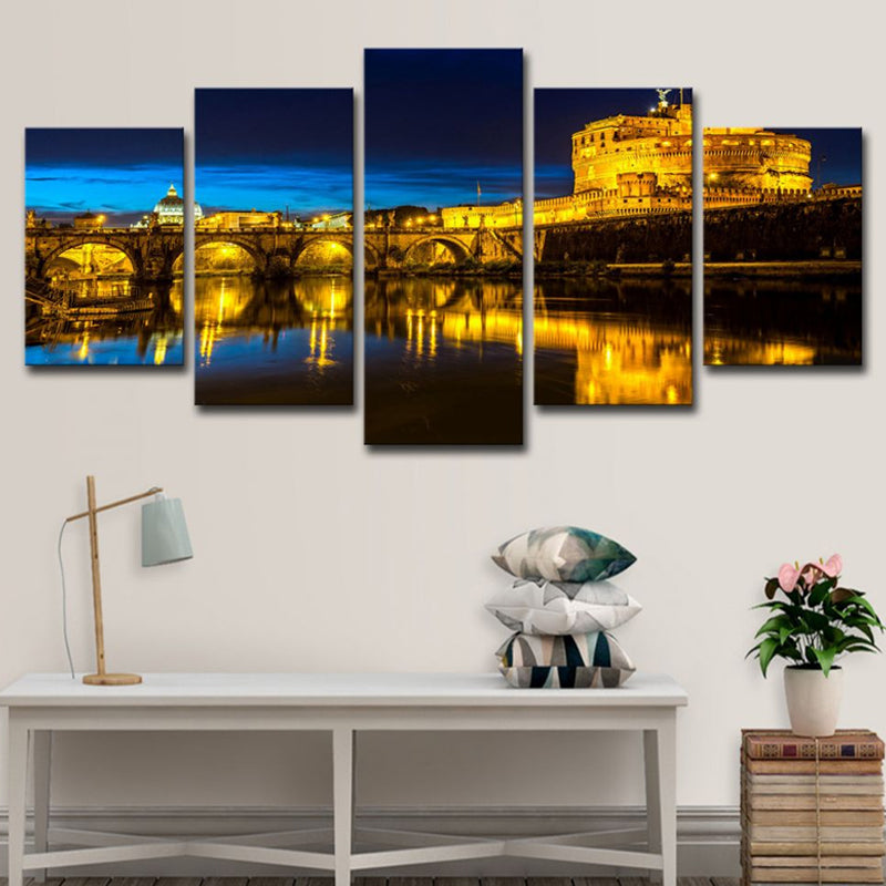 Night Scenery of Florence Art Print Global Inspired Canvas Wall Decoration in Yellow Clearhalo 'Arts' 'Canvas Art' 1615882