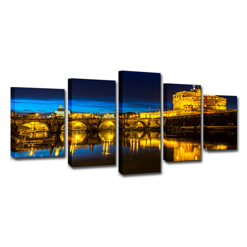 Night Scenery of Florence Art Print Global Inspired Canvas Wall Decoration in Yellow Clearhalo 'Arts' 'Canvas Art' 1615883