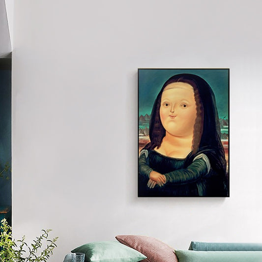Mona Lisa Smile Canvas Art Cartoon Cute Figure Painting Wall Decor in Black and Blue Clearhalo 'Art Gallery' 'Canvas Art' 'Contemporary Art Gallery' 'Modern' Arts' 1615888