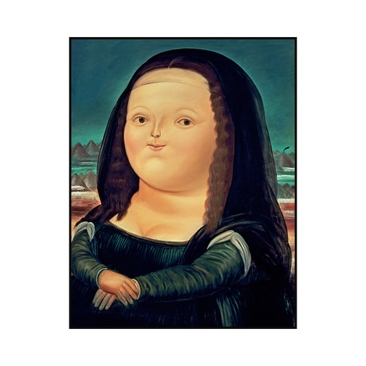 Mona Lisa Smile Canvas Art Cartoon Cute Figure Painting Wall Decor in Black and Blue Clearhalo 'Art Gallery' 'Canvas Art' 'Contemporary Art Gallery' 'Modern' Arts' 1615890