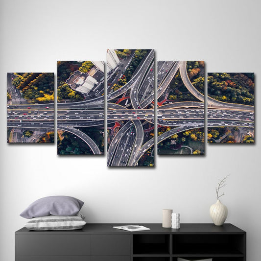 Canvas Black Wall Decor Urban Aerial View of City Crossroad Wall Art Set for Living Room Clearhalo 'Art Gallery' 'Canvas Art' 'Contemporary Art Gallery' 'Modern' Arts' 1615895