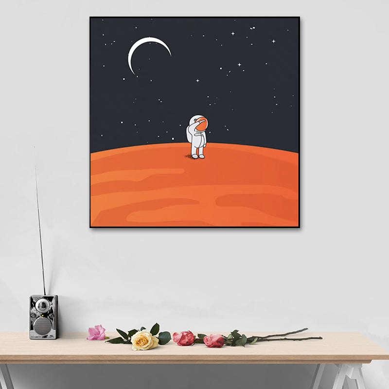 Moon Landing Astronaut Wall Decor Childrens Art Textured Canvas Print for Bedroom Orange Clearhalo 'Art Gallery' 'Canvas Art' 'Kids' Arts' 1615906