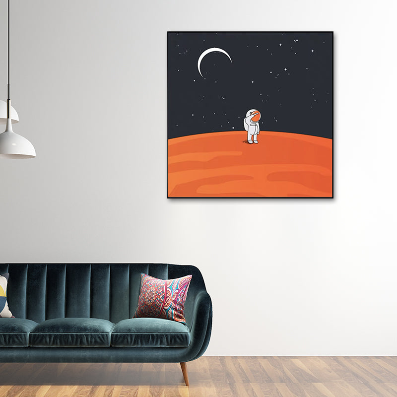 Moon Landing Astronaut Wall Decor Childrens Art Textured Canvas Print for Bedroom Clearhalo 'Art Gallery' 'Canvas Art' 'Kids' Arts' 1615907