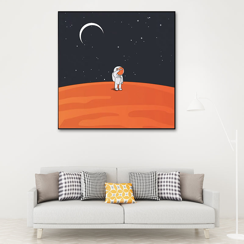 Moon Landing Astronaut Wall Decor Childrens Art Textured Canvas Print for Bedroom Clearhalo 'Art Gallery' 'Canvas Art' 'Kids' Arts' 1615908