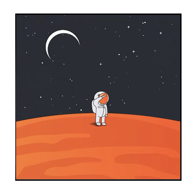 Moon Landing Astronaut Wall Decor Childrens Art Textured Canvas Print for Bedroom Clearhalo 'Art Gallery' 'Canvas Art' 'Kids' Arts' 1615909