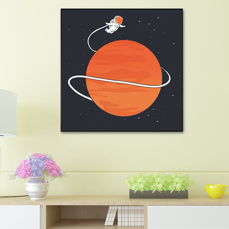 Moon Landing Astronaut Wall Decor Childrens Art Textured Canvas Print for Bedroom Black Clearhalo 'Art Gallery' 'Canvas Art' 'Kids' Arts' 1615913