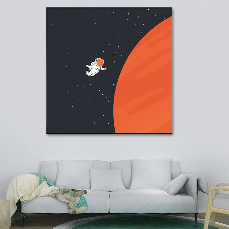 Moon Landing Astronaut Wall Decor Childrens Art Textured Canvas Print for Bedroom Navy Clearhalo 'Art Gallery' 'Canvas Art' 'Kids' Arts' 1615920