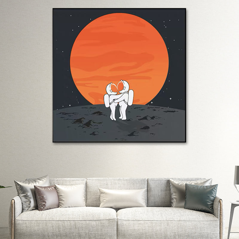 Moon Landing Astronaut Wall Decor Childrens Art Textured Canvas Print for Bedroom White Clearhalo 'Art Gallery' 'Canvas Art' 'Kids' Arts' 1615927