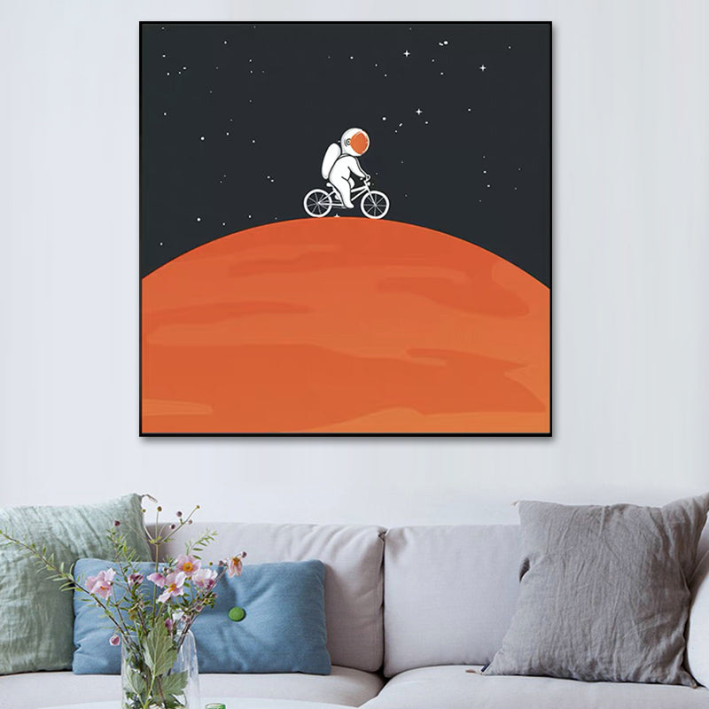 Moon Landing Astronaut Wall Decor Childrens Art Textured Canvas Print for Bedroom Yellow Clearhalo 'Art Gallery' 'Canvas Art' 'Kids' Arts' 1615934