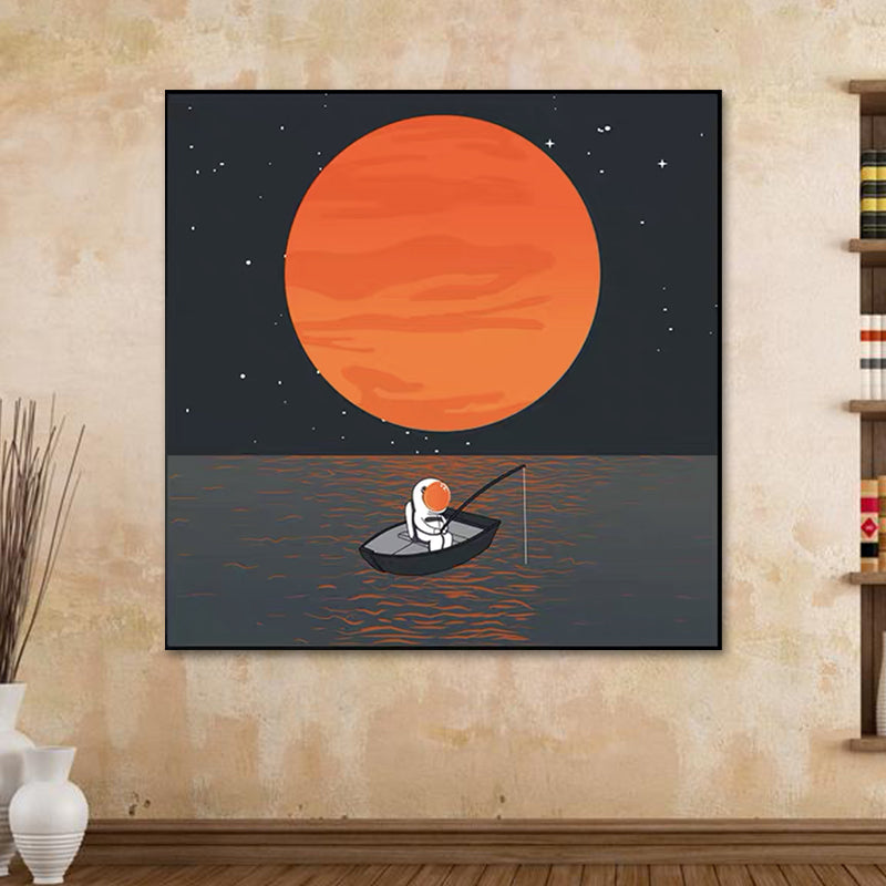 Moon Landing Astronaut Wall Decor Childrens Art Textured Canvas Print for Bedroom Grey Clearhalo 'Art Gallery' 'Canvas Art' 'Kids' Arts' 1615941
