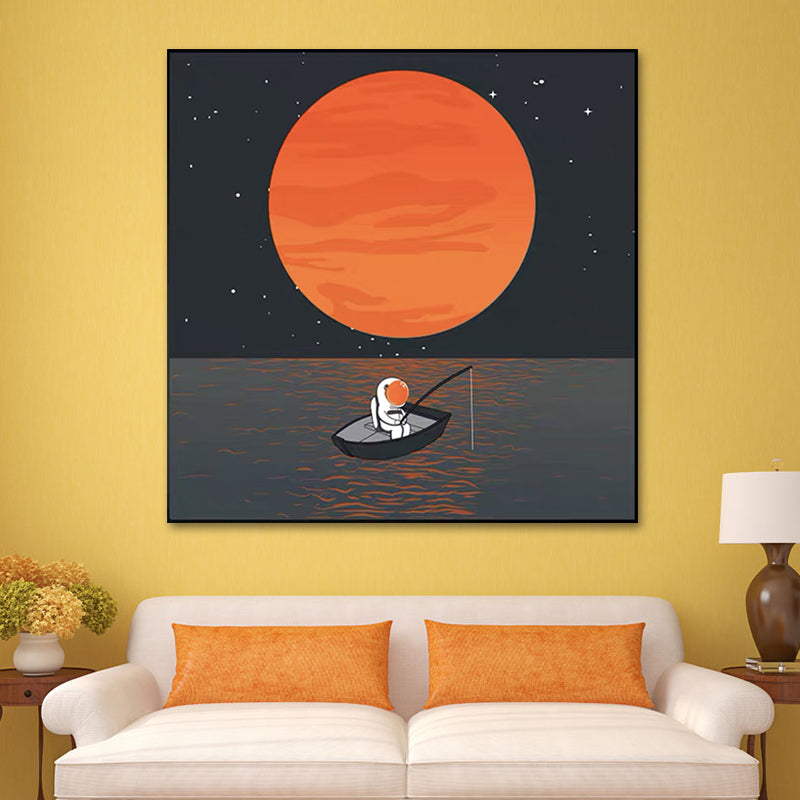 Moon Landing Astronaut Wall Decor Childrens Art Textured Canvas Print for Bedroom Clearhalo 'Art Gallery' 'Canvas Art' 'Kids' Arts' 1615942