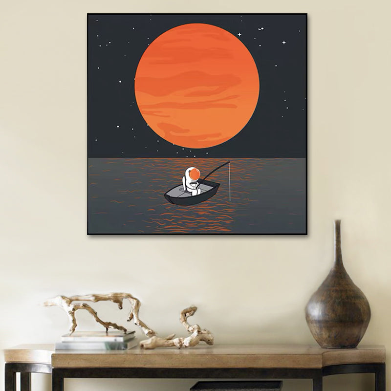 Moon Landing Astronaut Wall Decor Childrens Art Textured Canvas Print for Bedroom Clearhalo 'Art Gallery' 'Canvas Art' 'Kids' Arts' 1615943