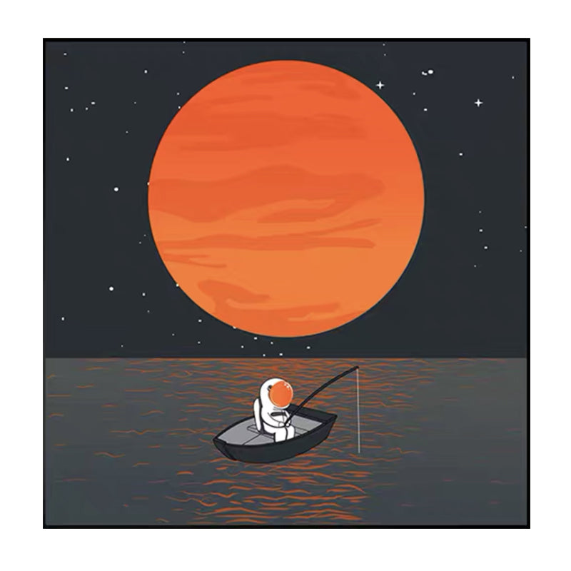 Moon Landing Astronaut Wall Decor Childrens Art Textured Canvas Print for Bedroom Clearhalo 'Art Gallery' 'Canvas Art' 'Kids' Arts' 1615944