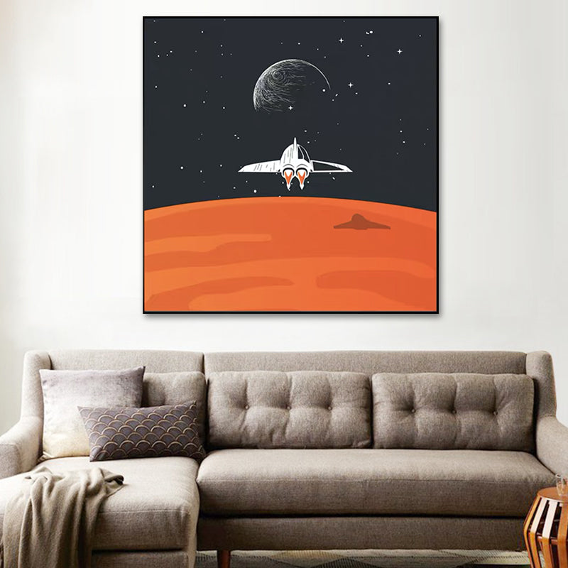 Outer Space Adventure Canvas Childrens Art Cute Cartoon Wall Decor in Dark Color Clearhalo 'Art Gallery' 'Canvas Art' 'Kids' Arts' 1615949