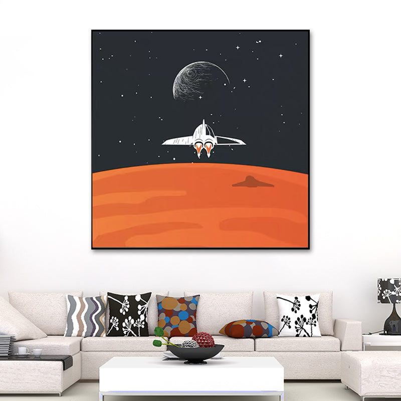 Outer Space Adventure Canvas Childrens Art Cute Cartoon Wall Decor in Dark Color Clearhalo 'Art Gallery' 'Canvas Art' 'Kids' Arts' 1615950