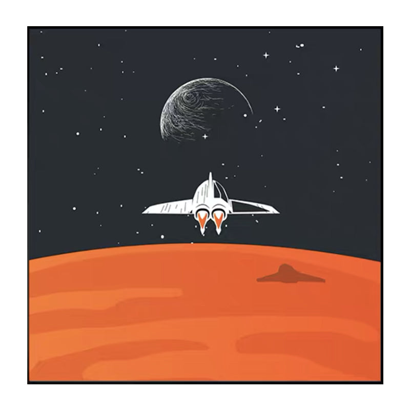 Outer Space Adventure Canvas Childrens Art Cute Cartoon Wall Decor in Dark Color Clearhalo 'Art Gallery' 'Canvas Art' 'Kids' Arts' 1615951