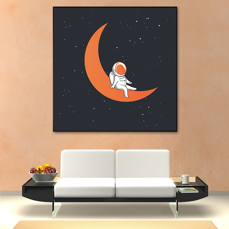 Outer Space Adventure Canvas Childrens Art Cute Cartoon Wall Decor in Dark Color Clearhalo 'Art Gallery' 'Canvas Art' 'Kids' Arts' 1615956