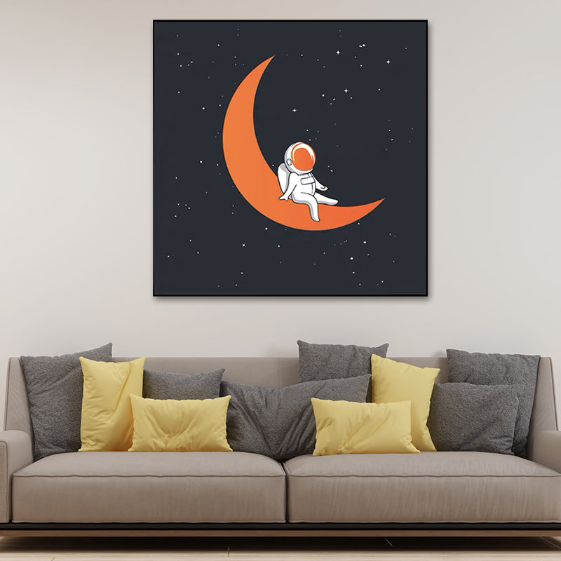 Outer Space Adventure Canvas Childrens Art Cute Cartoon Wall Decor in Dark Color Clearhalo 'Art Gallery' 'Canvas Art' 'Kids' Arts' 1615957