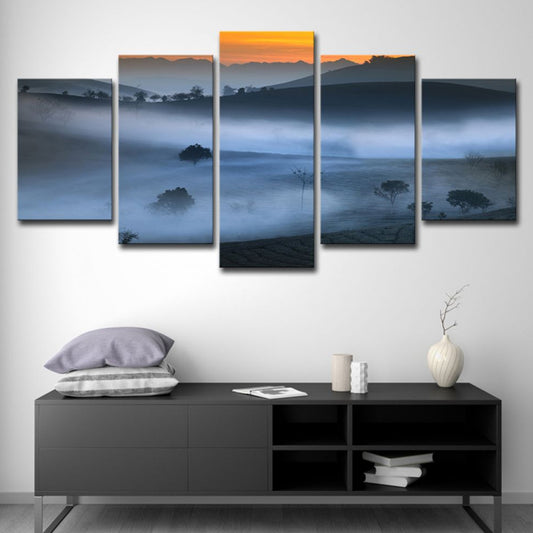 Blue Foggy Land Wall Decor Scenery Modernism Multi-Piece Canvas Art for Dining Room Blue Clearhalo 'Art Gallery' 'Canvas Art' 'Contemporary Art Gallery' 'Modern' Arts' 1615976