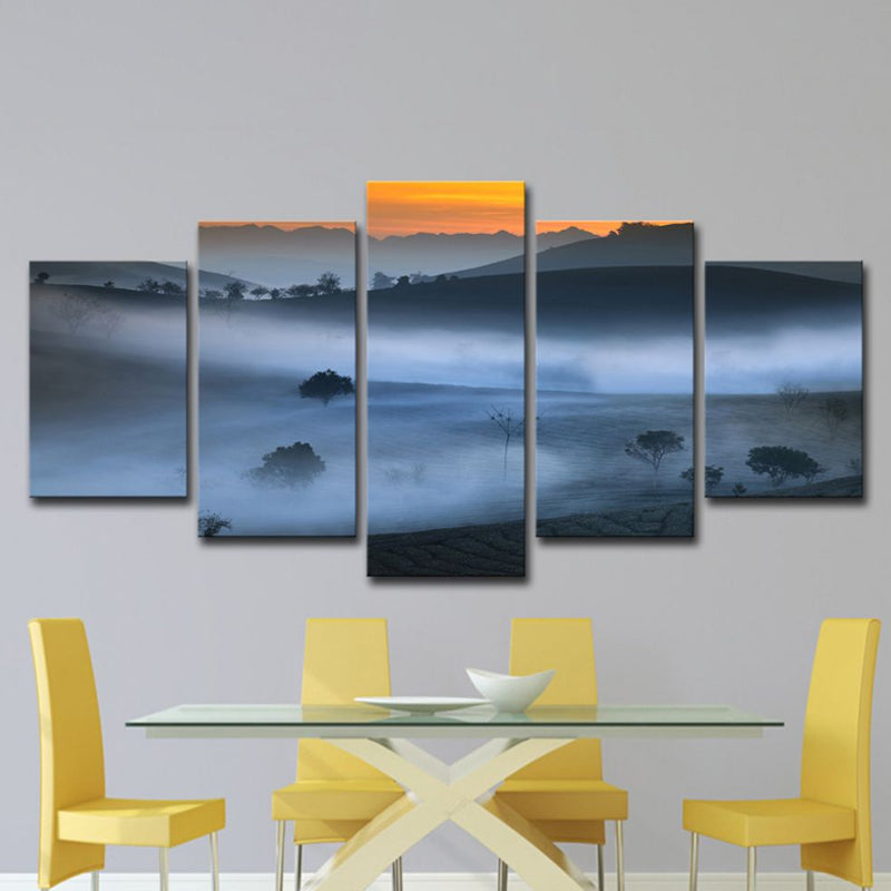 Blue Foggy Land Wall Decor Scenery Modernism Multi-Piece Canvas Art for Dining Room Clearhalo 'Art Gallery' 'Canvas Art' 'Contemporary Art Gallery' 'Modern' Arts' 1615977