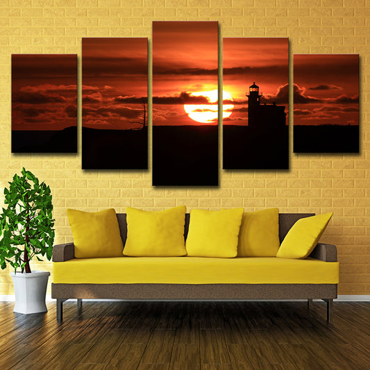 Modern Canvas Wall Art in Red Big Sunset Behind the Cloud Wall Decor for Living Room Red Clearhalo 'Art Gallery' 'Canvas Art' 'Contemporary Art Gallery' 'Modern' Arts' 1615983