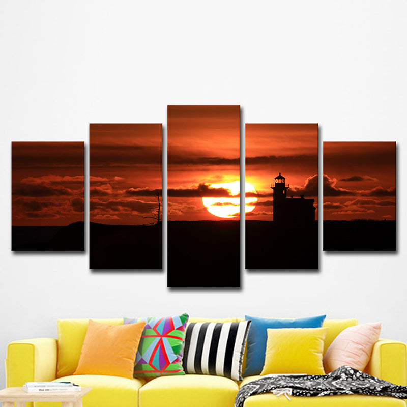 Modern Canvas Wall Art in Red Big Sunset Behind the Cloud Wall Decor for Living Room Clearhalo 'Art Gallery' 'Canvas Art' 'Contemporary Art Gallery' 'Modern' Arts' 1615984