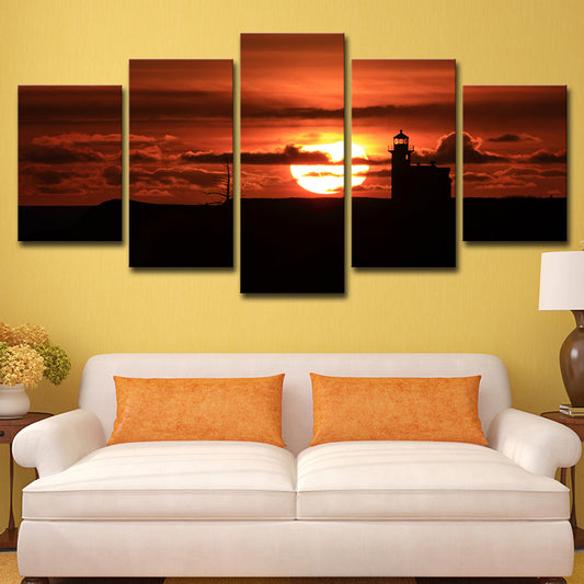 Modern Canvas Wall Art in Red Big Sunset Behind the Cloud Wall Decor for Living Room Clearhalo 'Art Gallery' 'Canvas Art' 'Contemporary Art Gallery' 'Modern' Arts' 1615985