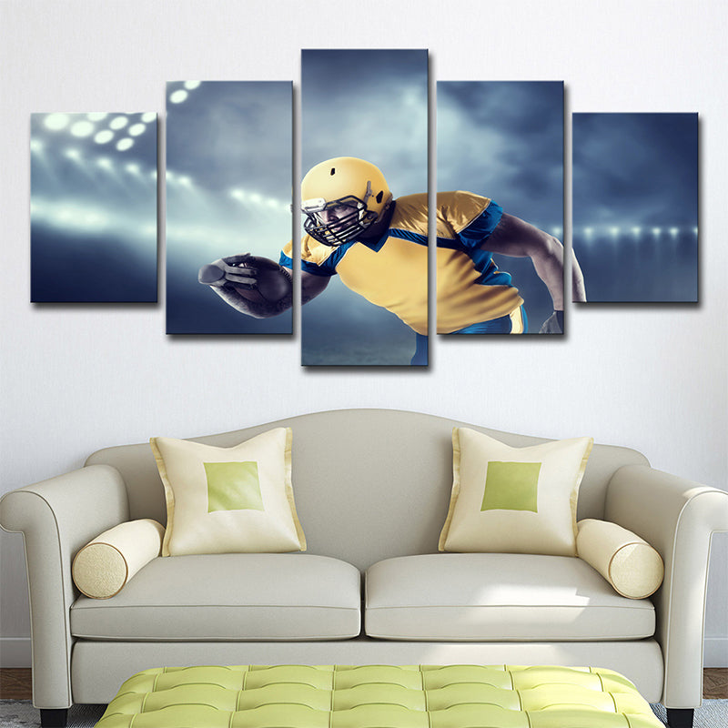 Man Wearing Rugby Helmet Art Print Contemporary Canvas Wall Decor in Yellow for Boys Room Yellow Clearhalo 'Art Gallery' 'Canvas Art' 'Contemporary Art Gallery' 'Modern' Arts' 1615990