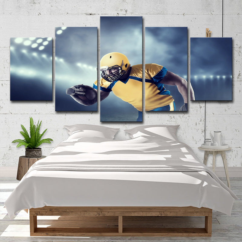 Man Wearing Rugby Helmet Art Print Contemporary Canvas Wall Decor in Yellow for Boys Room Clearhalo 'Art Gallery' 'Canvas Art' 'Contemporary Art Gallery' 'Modern' Arts' 1615991