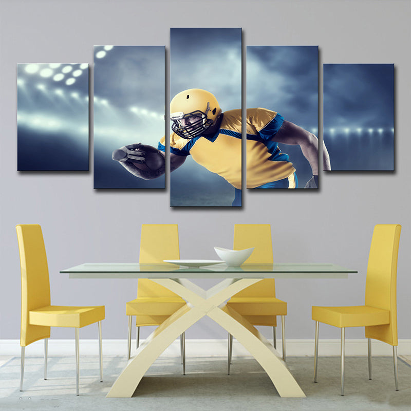 Man Wearing Rugby Helmet Art Print Contemporary Canvas Wall Decor in Yellow for Boys Room Clearhalo 'Art Gallery' 'Canvas Art' 'Contemporary Art Gallery' 'Modern' Arts' 1615992