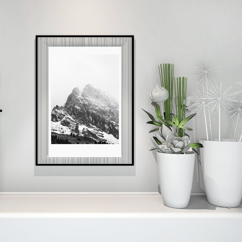 Canvas Textured Art Print Vintage Style Misty Rock Mountain Wall Decoration for Bedroom White Clearhalo 'Arts' 'Canvas Art' 1616004