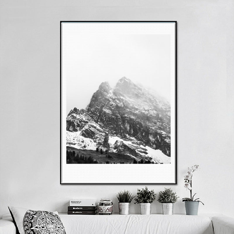 Canvas Textured Art Print Vintage Style Misty Rock Mountain Wall Decoration for Bedroom