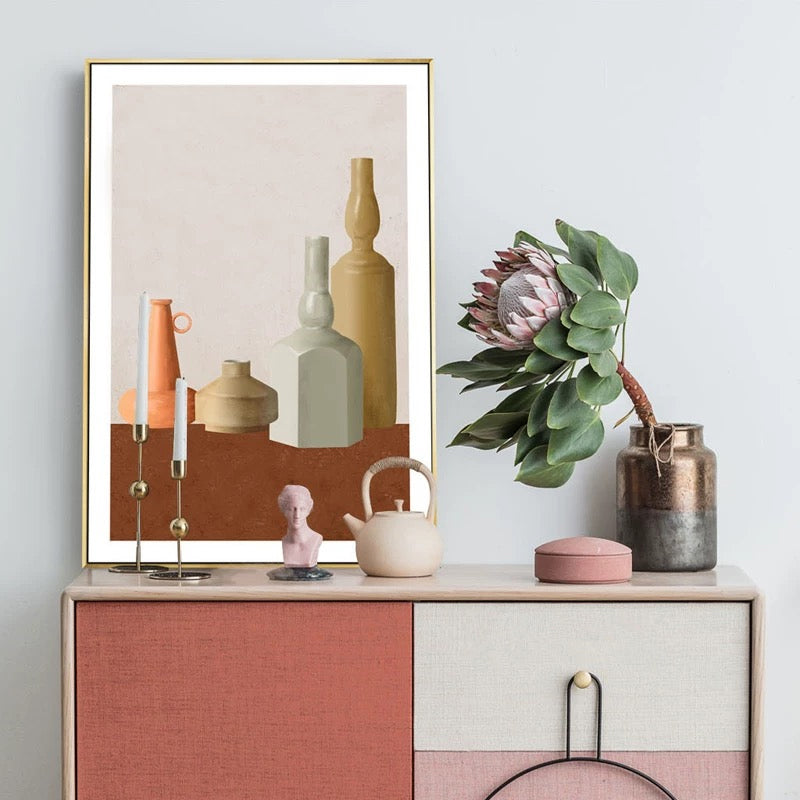 Nordic Still Life Geometric Art Print Pastel Color Textured Wall Decor for Living Room Brown Clearhalo 'Arts' 'Canvas Art' 1616039
