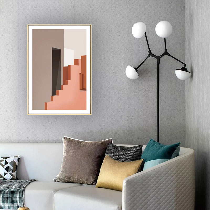 Nordic Still Life Geometric Art Print Pastel Color Textured Wall Decor for Living Room Pink Clearhalo 'Arts' 'Canvas Art' 1616046
