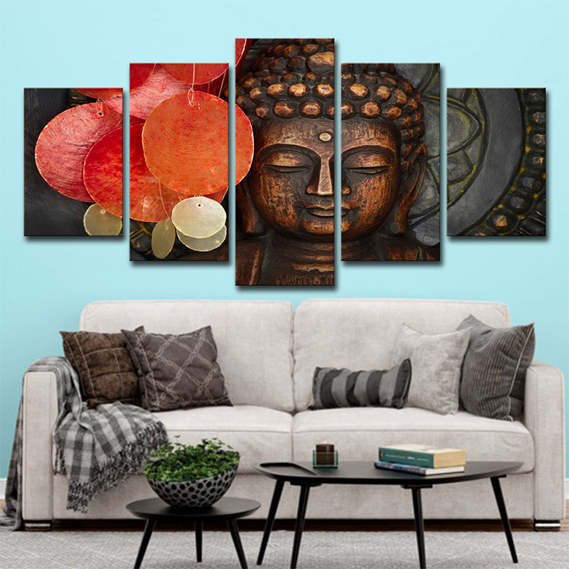 Red Buddhist Sculpture Canvas Art Religion Modern Multi-Piece Wall Decor for Parlor - Red - Clearhalo - 'Arts' - 'Canvas Art' - 1616067