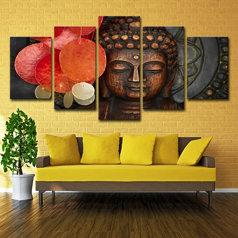 Red Buddhist Sculpture Canvas Art Religion Modern Multi-Piece Wall Decor for Parlor Clearhalo 'Arts' 'Canvas Art' 1616068