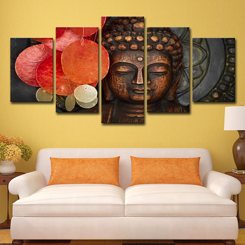 Red Buddhist Sculpture Canvas Art Religion Modern Multi-Piece Wall Decor for Parlor Clearhalo 'Arts' 'Canvas Art' 1616069