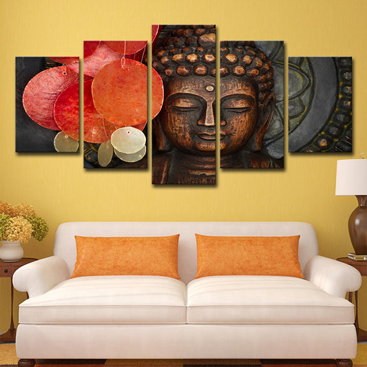 Red Buddhist Sculpture Canvas Art Religion Modern Multi-Piece Wall Decor for Parlor - Clearhalo - 'Arts' - 'Canvas Art' - 1616069
