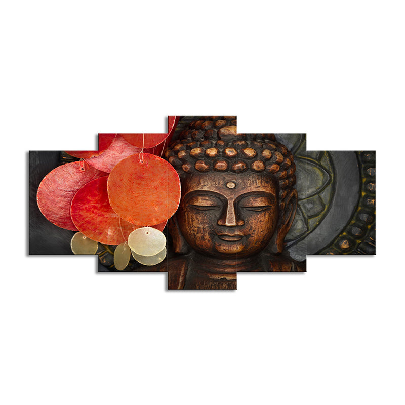 Red Buddhist Sculpture Canvas Art Religion Modern Multi-Piece Wall Decor for Parlor - Clearhalo - 'Arts' - 'Canvas Art' - 1616070