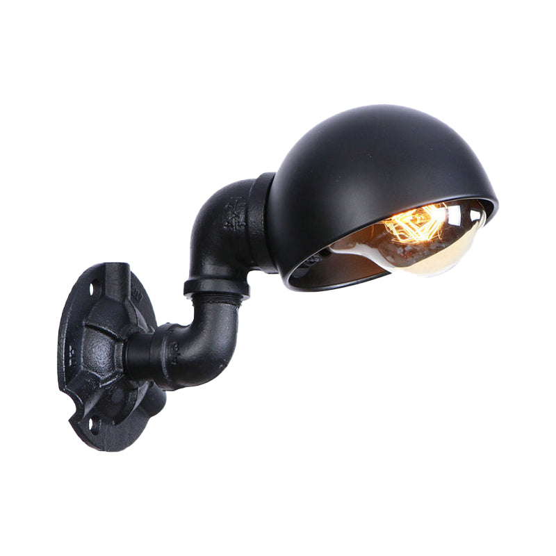 Dome Shade Iron Wall Light Fixture Industrial 1 Light Bedroom Sconce Light with Pipe Design in Black Clearhalo 'Art deco wall lights' 'Cast Iron' 'Glass' 'Industrial wall lights' 'Industrial' 'Middle century wall lights' 'Modern' 'Rustic wall lights' 'Tiffany' 'Traditional wall lights' 'Wall Lamps & Sconces' 'Wall Lights' Lighting' 161608