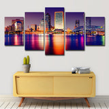 Modern Skyscraper Night Cityscape Canvas Purple Multi-Piece Wall Art Print for Home Purple