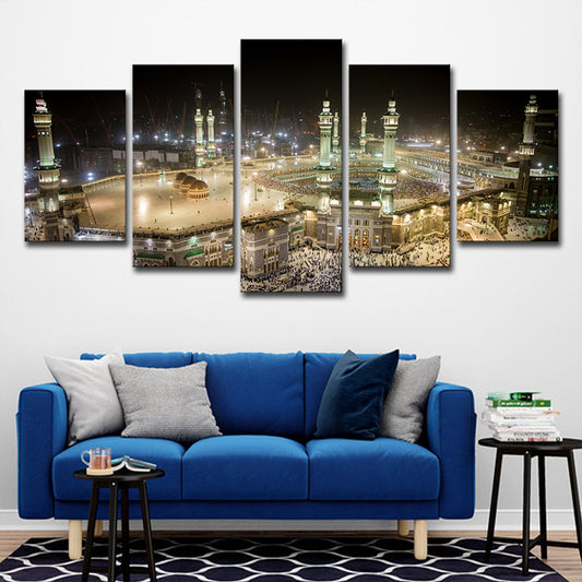 Multi-Piece Night Mosque View Art Print Modern Style Canvas Wall Decoration in Brown Clearhalo 'Art Gallery' 'Canvas Art' 'Contemporary Art Gallery' 'Modern' Arts' 1616125