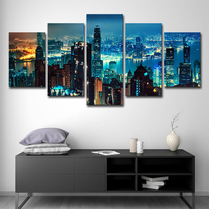 Metropolitan Night Skyline View Canvas Art Multi-Piece Modern Bedroom Wall Decor Blue Clearhalo 'Art Gallery' 'Canvas Art' 'Contemporary Art Gallery' 'Modern' Arts' 1616151